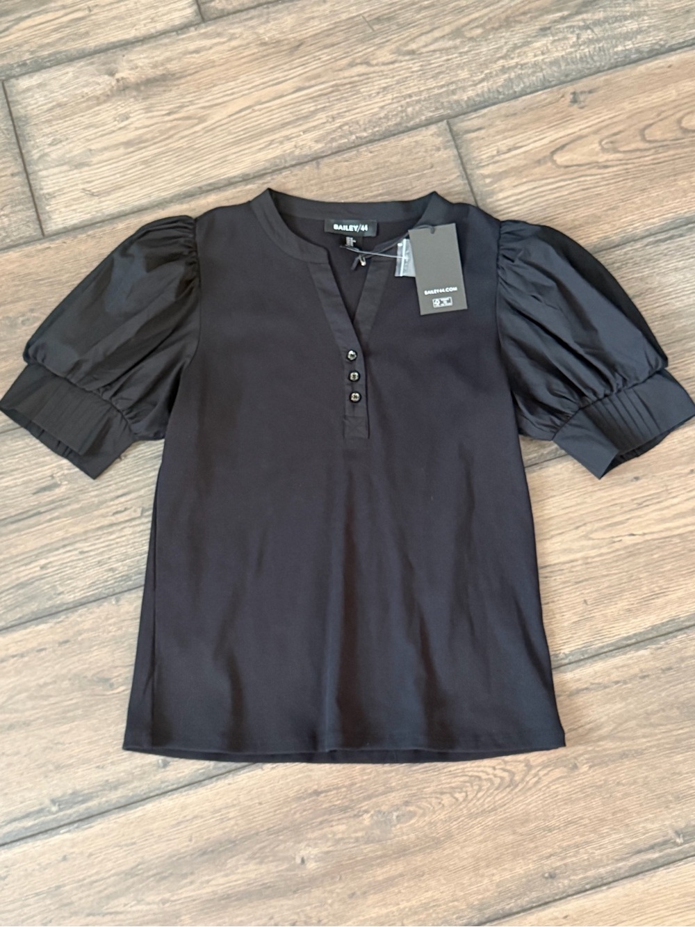 Bailey 44 Black Puff Sleeve Button Henley